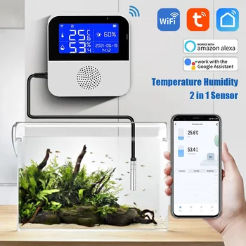WiFi Smart Dzīvi, LED Displejs, Temperatūras un Mitruma Sensors, Dzīvojamā Istaba, Biroja Telpās Akvārija Ūdens Temperatūras Detektors Līnijas
