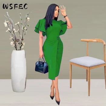 WSFEC Elegants Kleitas Sievietēm 2023 Pavasara Vasaras Īsām Piedurknēm Bodycon Ruffles Āfrikas Biznesa Biroja Zīmulis Kleita Tērpiem