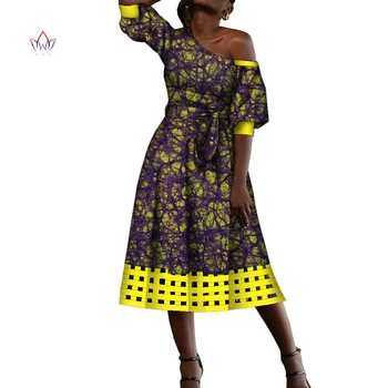 Āfrikas Kleitas Sievietēm Diagonāli Asimetriska Apkakle Dashiki Austi Malas Vīles Maxi Kleita Kluba Brīvdienu Vakara Tērpu WY9429