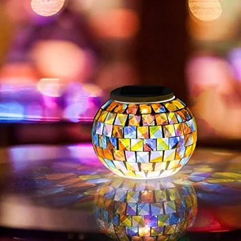 Āra Saules Gaismas Krāsa Mainās Powered Stikla Mozaīkas Bumbu Led Dārza Galda Ūdensizturīgs Nakts Lampas Rotājumi Ideālas Dāvanas