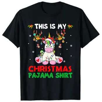 Šis Ir Mans Ziemassvētku Pidžamas Krekls Unicorn Santa Hat Apgaismojums T-Krekls